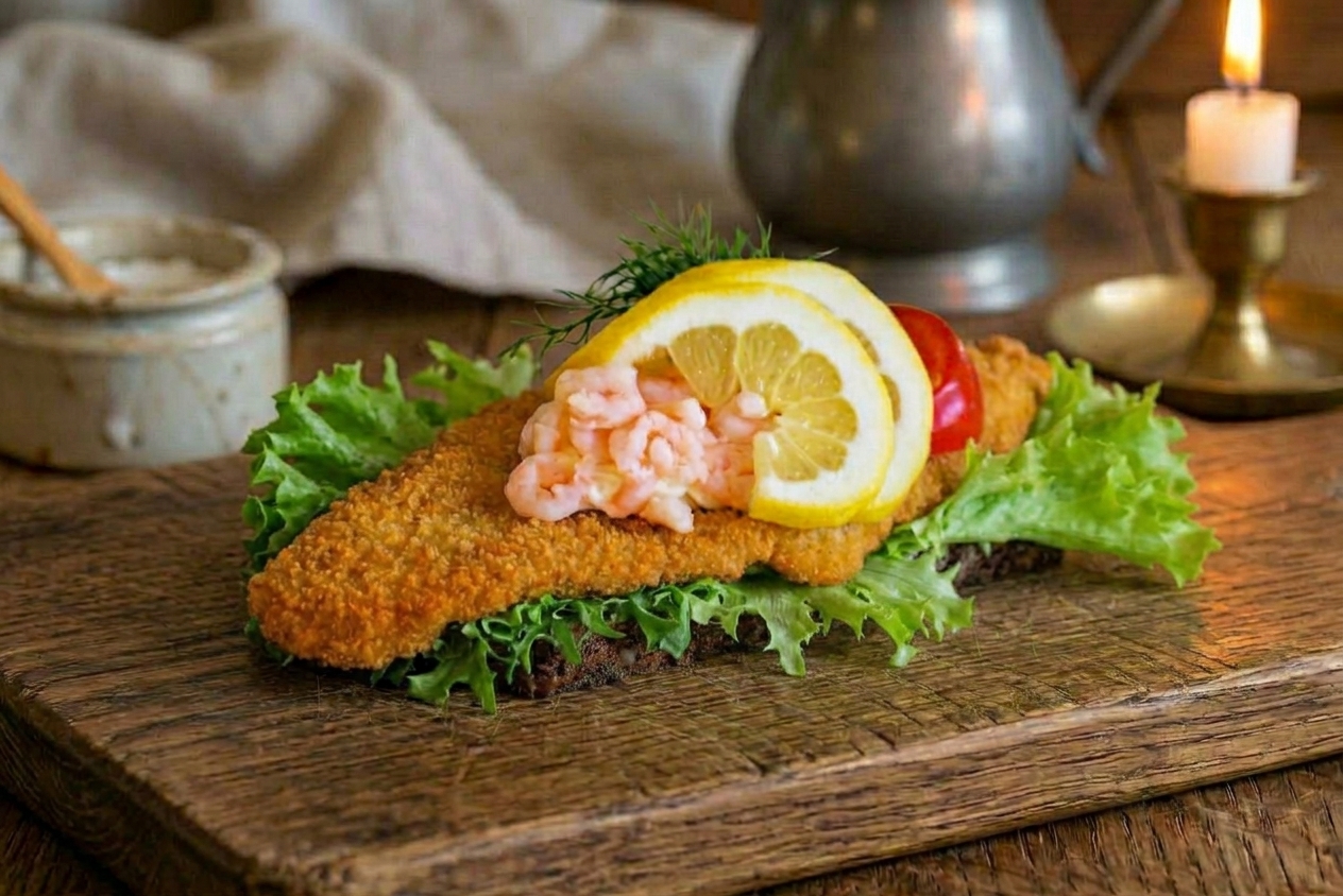 Smørrebrød – Fiskefilet med rejer